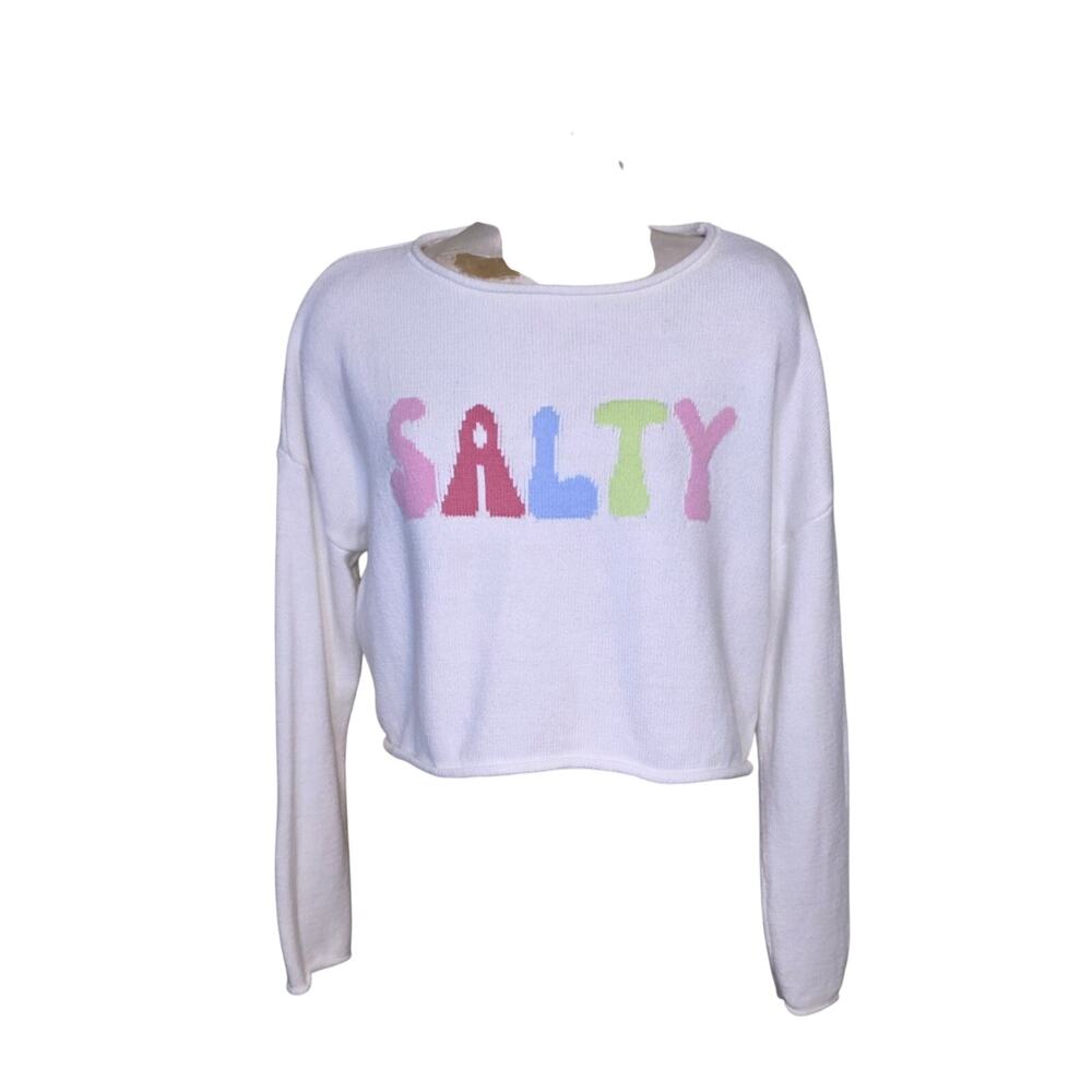 Moon & Madison‎ colorful Salty Cropped Knit Sweater Size Medium Off White